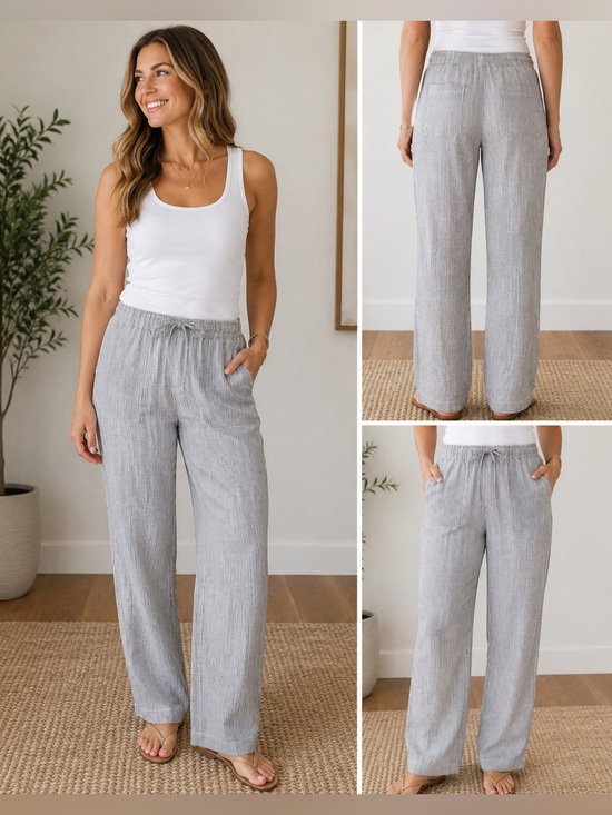 GAP Pants - GAP Linen Blend Drawstring Pants XS Black White Stripe Lightweight PullOn Casual